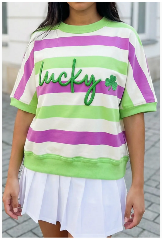 Striped Lucky clover embroidered tee